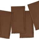 Blue Needles Handmade Cotton Linen Cloth Napkins with Fringes - Set of 6 Nut Brown Dinner Table Napkins 18x18 Inch Hemmed Edges Washable, Soft, Reusable Perfect for Christmas, New Year & Family Dinner