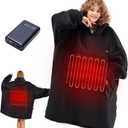 CYMULA Heated Hoodie Blanket, Wearable Heated Blanket Hoodie Oversized Portable Cordless Heating Wearable Blankets, 3 Heat Settings Electric Hooded Gifts for Women Men with Power Bank, Black (Standard)