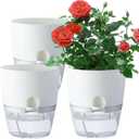 6 Inch Self Watering Plastic Plant Pots for Indoor Plants - 3 Pack White Orchid Planters with Wick Ropes & Drainage Holes, Modern Decorative Garden Pots with Water Reservoir