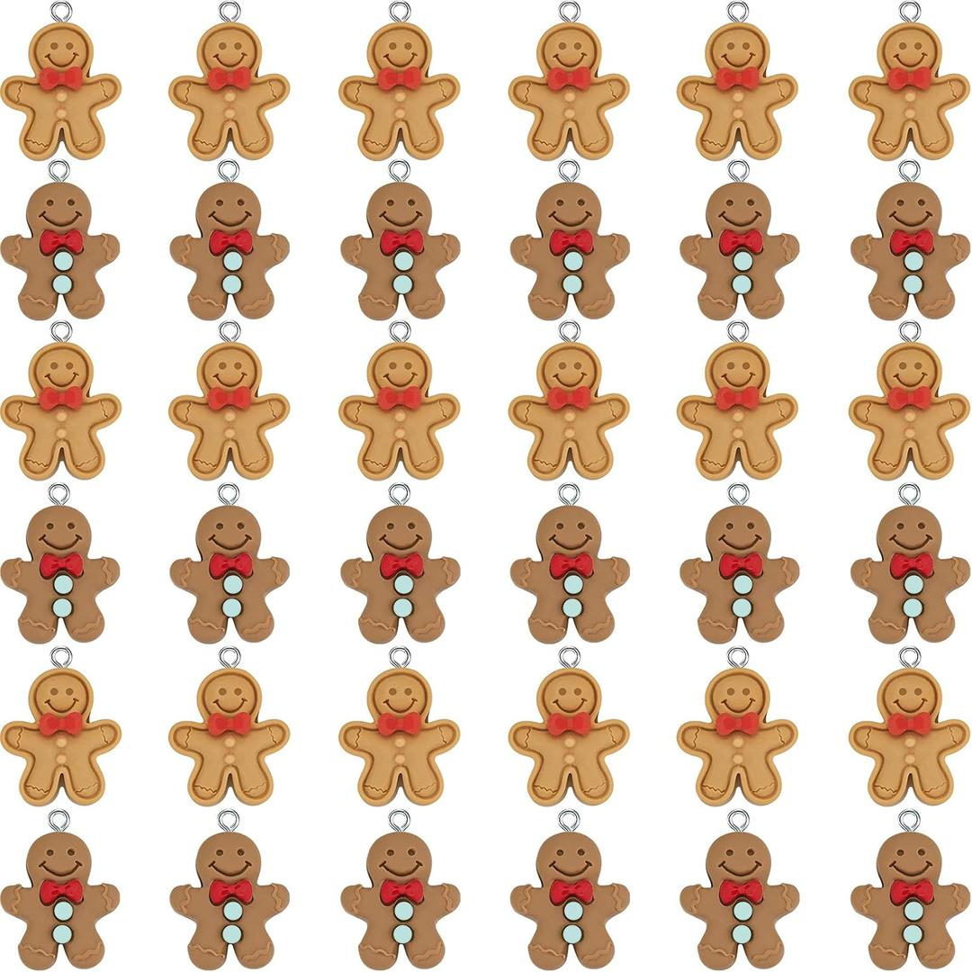 Jetec 36 Pcs Gingerbread Man Snowman Christmas Ornaments Gingerbread Figurines Xmas Tree Decorations Cartoon Snowman Pendant Charms Hanging Decor for DIY Bracelet Necklace Jewelry Making