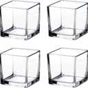 Square Glass Vases 4"x4" Clear Cube Flower Vase for Wedding Centerpiece Candle Holder Home Decor, Set of 4