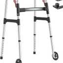 Walkers for Seniors, One-Hand Folding, 8 Height Adjustments, Walkers with Wheels, 2 Skis and 5" Wheels, Lightweight Walker for Seniors, Standard Walkers for Seniors, Aluminum Frame, Frosted Silver