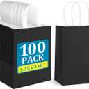 BagDream Black Gift Bags 5.25x3x8 Small Kraft Paper Bags with Handles Bulk 100Pack for Halloween, Party favor, Small Business, Retail, Merchandise, Black Paper Grocery Sacks