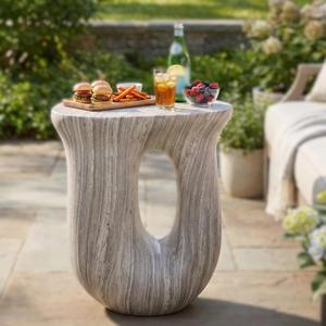 Christopher Knight Home 18.9 Inch Modern U Shaped Accent Table, Sculptural MGO Stone Look Side Table for Indoor Outdoor Garden Balcony Living Room Entryway Bedroom, Grey Marble Look, 16.54 x 12.6 x 18.9 inches