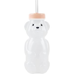 Mootikar Honey Bear Straw Cups for Babies 1 pack, 8oz straw bear cup with improved safety lid design, honeybear baby cup straw, Leak-Proof & Food-Grade & BPA Free (PINK)