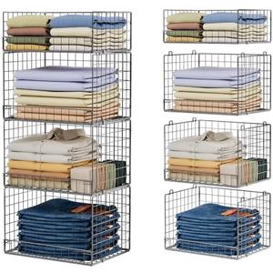 Yociyoga 4 Tier Stackable Closet Organizers and Storage Shelves, Foldable Closet Shelf Organizer System, Stackable Storage Bins Drawers for Closet Organizer System, Black