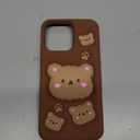 Kawaii 3D Teddy Bear Phone Case for iPhone 15 Pro Max (with Retractable Phone Stand & Grip) Cute Girly Cartoon Soft Silicone Phone Cover for Girls, Kids, Teens, and Women, Brown