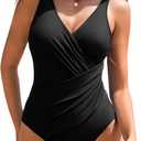 AI'MAGE Women One Piece Swimsuit 2025 Tummy Control Ruched Bathing Suit Slimming Push Up Swimwear, Black XXL