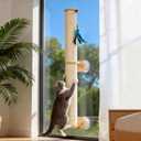 Lulu's World Cat Wall Scratcher,32" Tall No-Drill Wall Mounted Kitten Scratching Post, Cat Wall Furniture with 4 Suction Cups, Sturdy Sisal Climbing Tree Cat, Wall Shelves for Indoor Large Cats