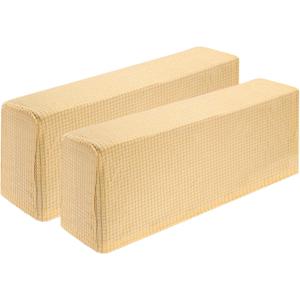 uxcell 2 Pcs Stretch Armrest Covers, Polyester Couch Armchair Cover Water Resistant Plaid Chair Arm Rest Slipcovers for Sofa Recliner, Light Beige