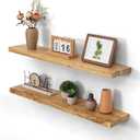 Dreamland 36 Inch Long Floating Shelves Set of 2, Rustic Solid Elm Wood Floating Shelf Wall Mounted, 8 Inch Deep Wooden Wall Shelves for Living Room, Bedroom, Bathroom, Kitchen, Natural, Flat Edge, 36inch