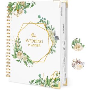 Wedding Planner Book and Organizer for the Bride, 9x12" Wedding Planning Book with 5 Tabbed Sections, Pockets, Checklists, Calendars, Countdown, Metal Corner, Engagement Gifts for Couples, Floral