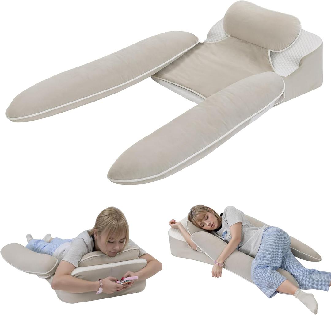 Side Sleeper Pillow for Shoulder Pain Relief, Modular Body Pillow for Adults, H-Shaped Ergonomic Wedge Pillow for GERD, Neck, Legs and Back Support, Removable Washable Cover