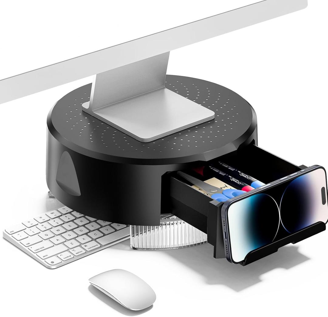 KDD Monitor Stand Riser with Drawer - Computer Monitor Stand for Desk with Storage /Phone Holder/Pen Tray - Desk TV Shelf, Laptop Printer, Organizer Stand for Home & Office