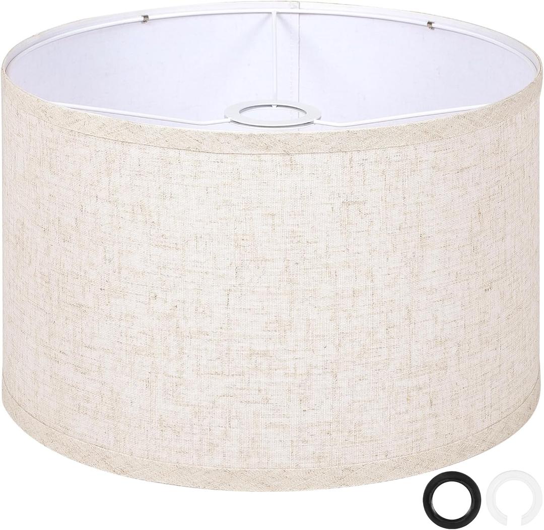 OUTON Beige Large Drum Lamp Shades for Floor Lamps, 16" Top x16" Bottom x 9" High, Easy to Assemble, Replacement Linen Lampshades for Table Lamps & Bedside Lamps (1.65" Spider)
