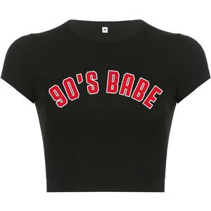 I Heart Top y2k Graphic Baby Tees Summer Crop Top for Women (Large, 14 90's Babe Black)