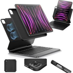 ESR iPad Pro 12.9 Case with Keyboard, Easy-Set Magnetic Stand, Portrait/Raised Modes for iPad iPad Pro 12.9(6th/5th/5th/3rd), Removable Protective Case, Rebound 360 Series, Black
