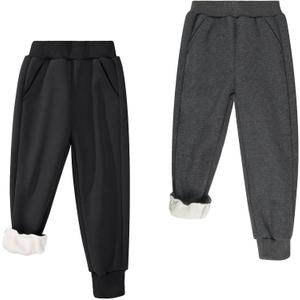 BIG ELEPHANT Boys Girls Fleece Lined Sweatpants, Youth Soft Cotton Athletic Jogger, Kids Basic Active Pants with Pockets (Small, Black With Dark Gray 2 Pack)
