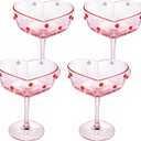 4 Pcs 12 oz Valentine's Day Heart Shaped Pink Martini Wine Glasses with Romantic Polka Dots Valentine's Day Gift Couple Glasses Heart Red Dotted Romantic Birthday Wedding Supplies