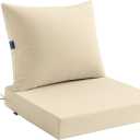 MIULEE Beige Outdoor Seat Cushion Set 24x24 Inch Linen Textured Waterproof & 3 Year Color Fastness Seat and Back Cushion with Ties No Slip Design for Patio Furniture Chair Sofa Couch