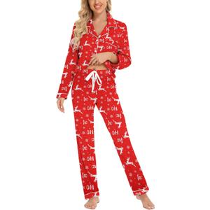 Leikar Button Up Pajama Set For Women Long Sleeve Shirt And Pajama Pants Soft Pjs Lounge Sets (Large, Red Elk)
