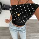 GORGLITTER Women's Polka Dots One Shoulder Y2k Crop Tops Asymmetrical Neck Short Sleeve T Shirt (S)