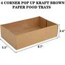 DEAYOU 50 Pack Paper Food Trays, 4 Corner Pop Up Kraft Food Containers, Greaseproof Paperboard Food Box Tray for Party, Disposable Foldable Brown Fast Food Holders for Stadium, Theater, Nacho