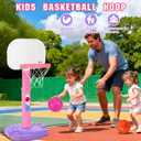 Toddler Pink Basketball Hoop Indoor Outdoor for Kids 1-3, Height Adjustable Kids Basketball Hoop with 3 Balls, Portable Mini Grils Basketball Goal Sport Toys for Baby Girls Boys Age 3 4 5 -Pink
