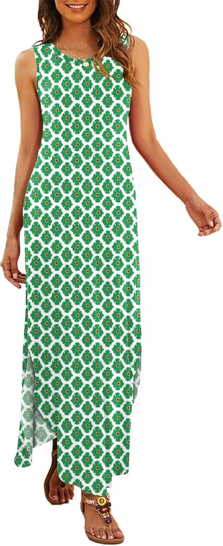 Hount Women's Casual Summer Sleeveless Dress Loose Split Maxi Dresses with Pockets, Medium