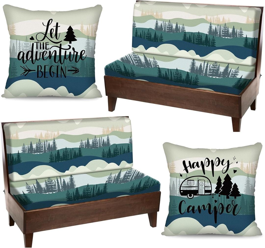 2 Set Rv Dinette Cushion Covers Stretch Washable Rv Cushion Slipcove Replacement for Camper Car Bench, 2 Pillowcase, 2 Backrest and 2 Bench Covers (Mountain Landscape)
