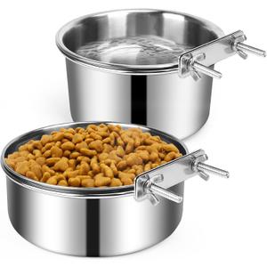 Dog Crate Water Bowl, 2 pcs Stainless Steel Large Dog Bowls 40oz & 60oz, Durable Anti-Spill Pet Metal Bowl for Cage Kennel Crate, Hanging Water/Food Bowl for Medium & Large Dogs