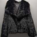 Tankaneo Womens Cropped Faux Fur Jackets Winter Long Sleeve Open Front Warm Shaggy Coats, Black, Size L