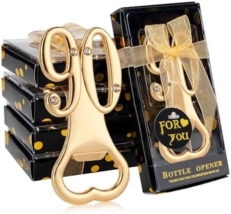 Uezea 24 Packs of 90th Party Favors Bottle Openers for Birthday, Anniversary, and Wedding Guests Perfect Souvenirs with Gift Boxes and Decorations for Adults, Gold