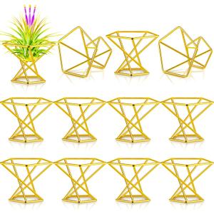 Funrous 12 Pcs Air Plant Holders Geometric Gold Airplants Rack Metal Geometric Decor Classic Modern Air Fern Plant Stands Mini Golden Planters Tillandsia Pot Containers for Office Home Wedding