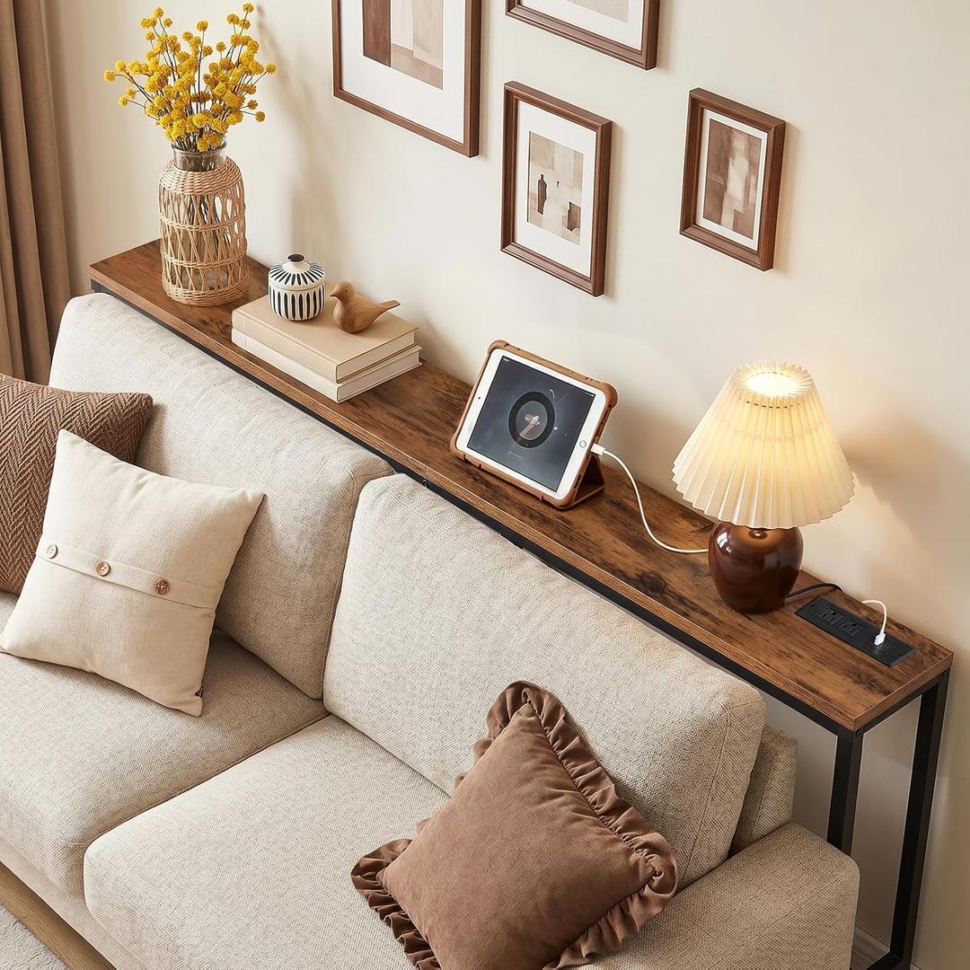 MAHANCRIS 70.9" Console Table with Power Outlet, Sofa Table Behind Couch, 70.9"L x 7.9"W x 31.7"H