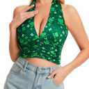 Women Summer Going Out Halter Crop Tank Top (Green, M)