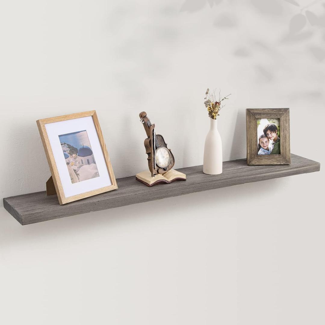 Axeman Floating Shelves for Wall, Rustic Elm Wood 48'' 8" Deep Wall Shelf with Invisible Bracket, Large Long Wall Mounted Storage Shelves for Living Room, Bedroom, Kitchen, Bathroom Decor, Grey (48 inches)