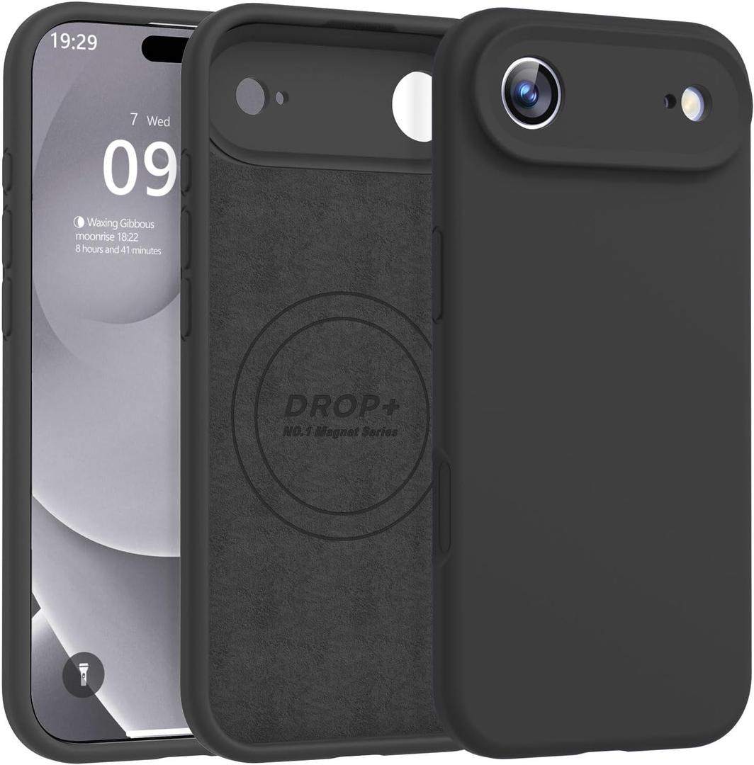 Magnetic for iPhone Air Case [Compatible with Magsafe] [Premium Silicone Satin-Smooth Touch] Slim Shockproof Anti-Scratch Microfiber Lining Case, 6.5 inch, Black