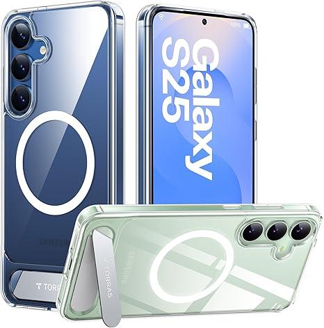 TORRAS Strong Magnetic & Seamless Stand for Samsung Galaxy S25 Case, Fit for MagSafe, MilGrade Drop Protection, Adjustable Kickstand for Samsung Galaxy S25 Case, AntiYellowing Diamond Clear