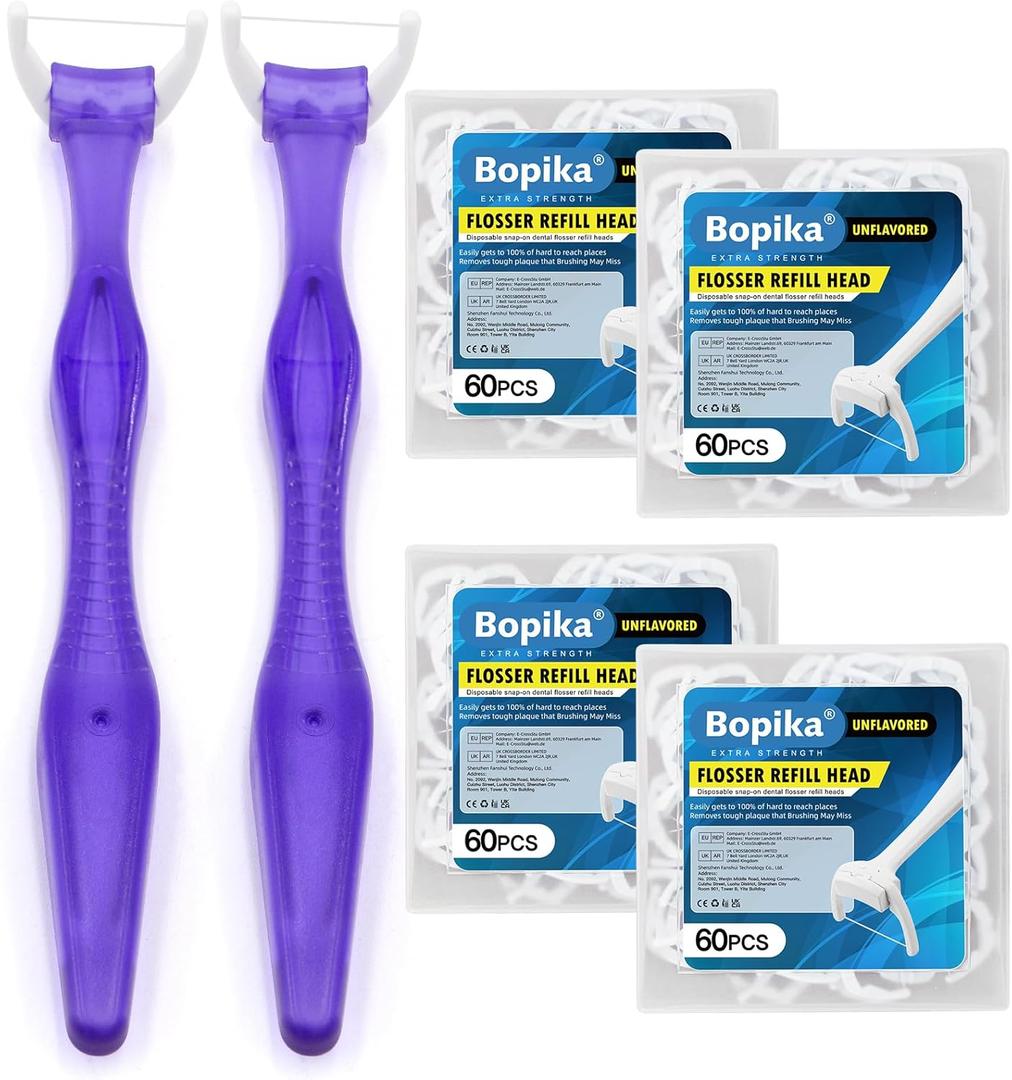 Bopika Dental Floss, Extra Strength Floss with 2 Dental Floss Handles and 240 flosser Refill Heads