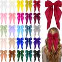 Mimorou 25 Pcs Satin Hair Bows Bulk Silky Big Hair Bows for Women Oversized Long Tail Ribbons Large Knot Clips Barrettes for Holiday Gifts(Plain)