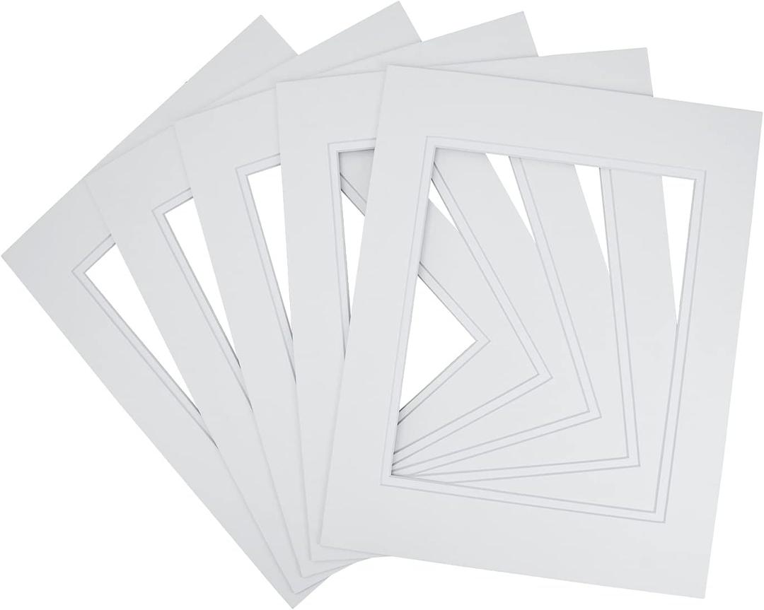Golden State Art, 11x14 Double Mats for 8x10 - for Photos, Pictures, Frames - Acid-Free, 5 Pack, Off White Over Off White