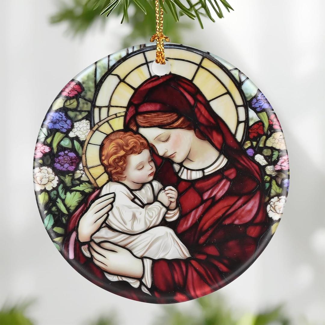 Virgin Mary Ornament: Christmas Ornaments, Religious Christmas Decorations for Tree, Catholic Ornament & Christian Holiday Decor | Religious Gifts, Christian Gifts (Christian Design 1)