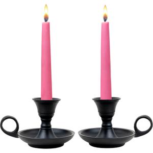 Rely+ Candle Holders with Handle for Taper Candlestick Set of 2 Modern Decor for Home Table Centerpiece for Wedding Parties Dinners Decorations (Black Matte Metal)