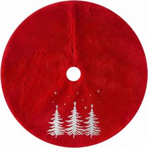 24in Christmas Tree Skirts Plush Tree Skirt -Gold Christmas Tree Pattern Round Red Xmas Tree Mat Base Cover for Holiday Home Decor Christmas Tree Decorations(Red)