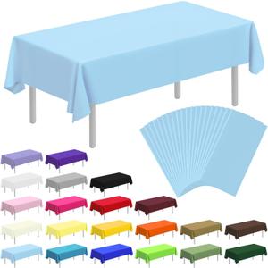 20 Pack Disposable Plastic Tablecloth Rectangle, 54 X 108 Inch Premium Plastic Table Cover for Parties, Picnic, Camping, Birthday, Weeding (Light Blue, 54" X 108" Rectangle)