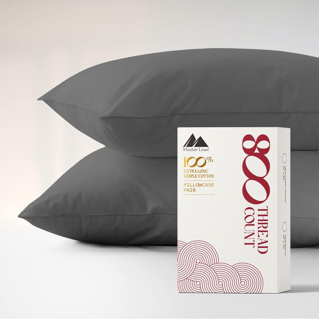 Mayfair Linen Pillow Cases Queen Size Set of 2-800 Thread Count 100% Egyptian Cotton Pillowcases Standard Size, Silky Soft, Sateen Weave Luxury Hotel Bed Pillow Covers for Sleeping - Taupe