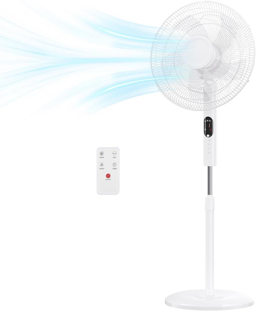 NEWBULIG 17" Pedestal Fans with Remote, Oscillating Standing Fan with 3 Speed & 3 Model, Quiet Timer Stand Up Fan for Indoor, Bedroom, Living Room, Adjustable Height & Tilt Head, Easy Assembly