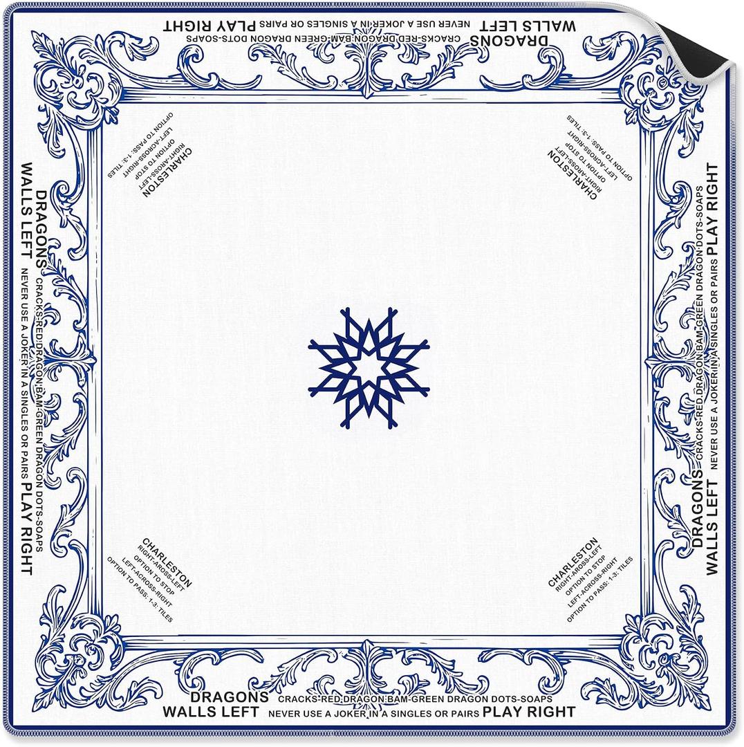 2 x Blue Floral Mahjong Mat Gifts 31.5 x 31.5 in, Vintage Blue and White French Country Mahjong Mat for Table, Non-Slip Noise Reduction Game Table Cover for Card Poker Dominoes Dice Board Games