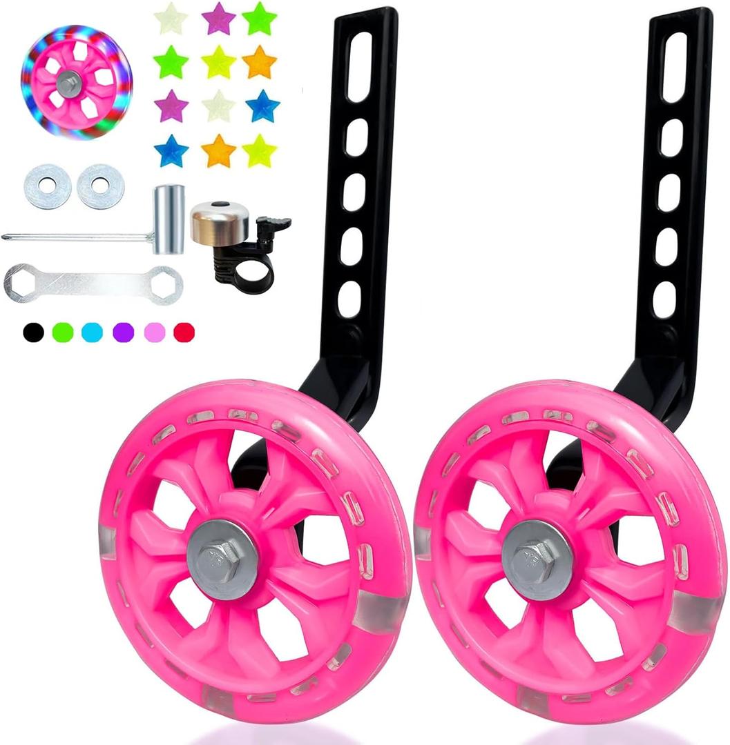 DDJKCZ Training Wheels Flash Mute Big Wheel Compatible for 12 14 16 18 20 inch Single Speed Bicycle (Beautiful deep pink)